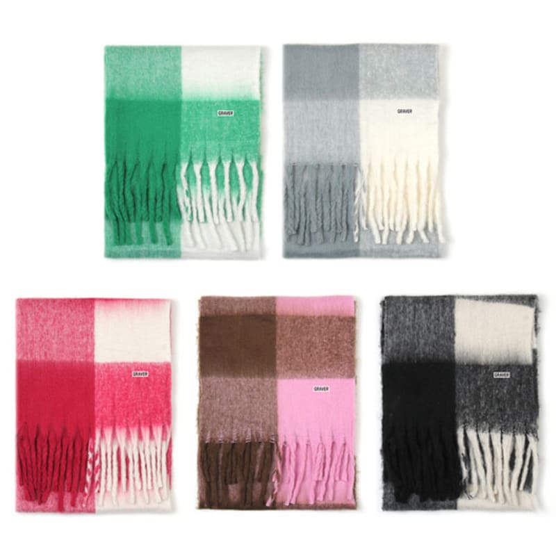 GRAVER [UNISEX] Logo Embroidered Big Check Bold Long Muffler_5 Colors