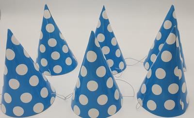 Chapeaux en papier à pois bleus 6 pièces