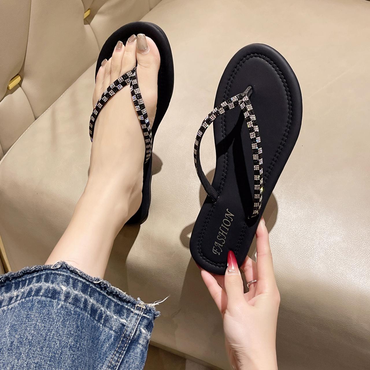 

Женские сандалии на плоской подошве, шлепанцы с круглым носком, пляжные, легкие, большого размера, повседневные, плетение из ПЭ 43 чёрный