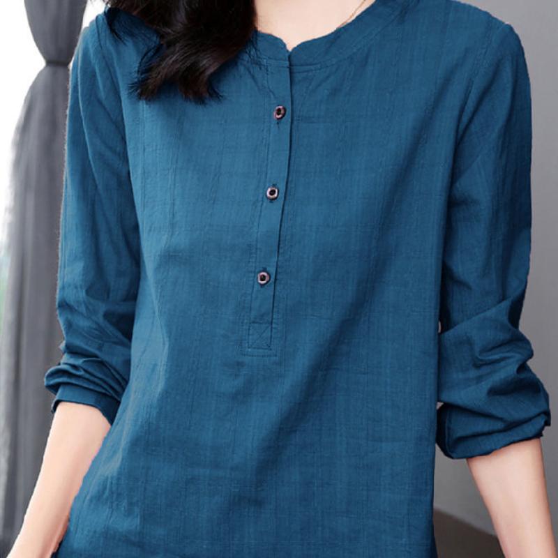 Women's Shirt Long Sleeved Top Women's Loose Autumn Mid To Long Cotton Shirt