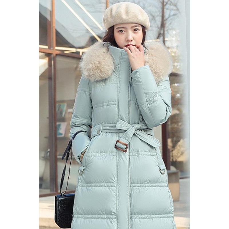 Winter Down Cotton Parkas Jacket Women's X-Long Faux Fur Collar Padded Jacket Thick Loose Large Size Padded Jacket