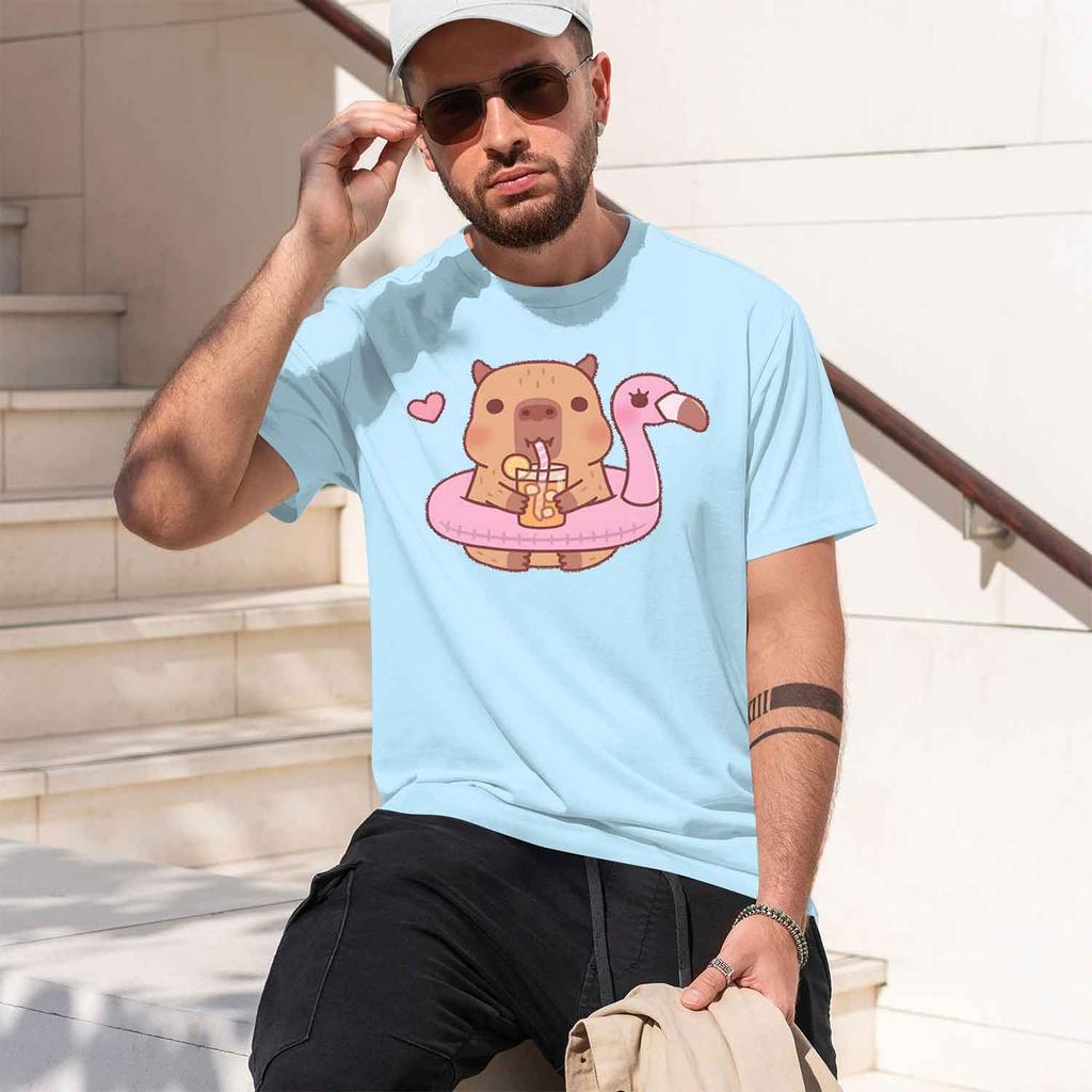 2026 New Model Capybara Loves Drinking Bubble Tea Shortsleeved Tshirt For Unisexs Summer Tide Anime Print Shirt 100 Pure Cott