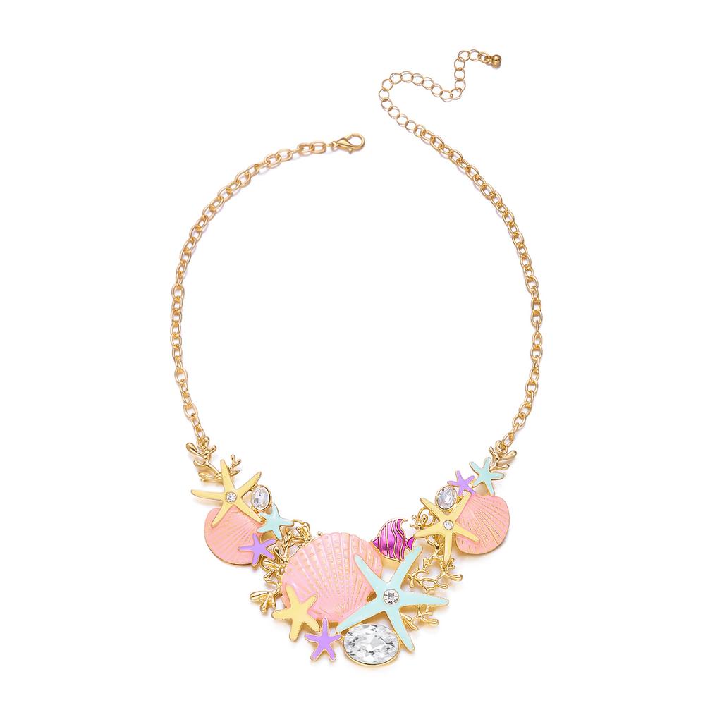 Dopamine Starfish Shell Coral Diamond-Encrusted Necklace Beach Vacation Style Accessory Women's Fashion Trend Gift
