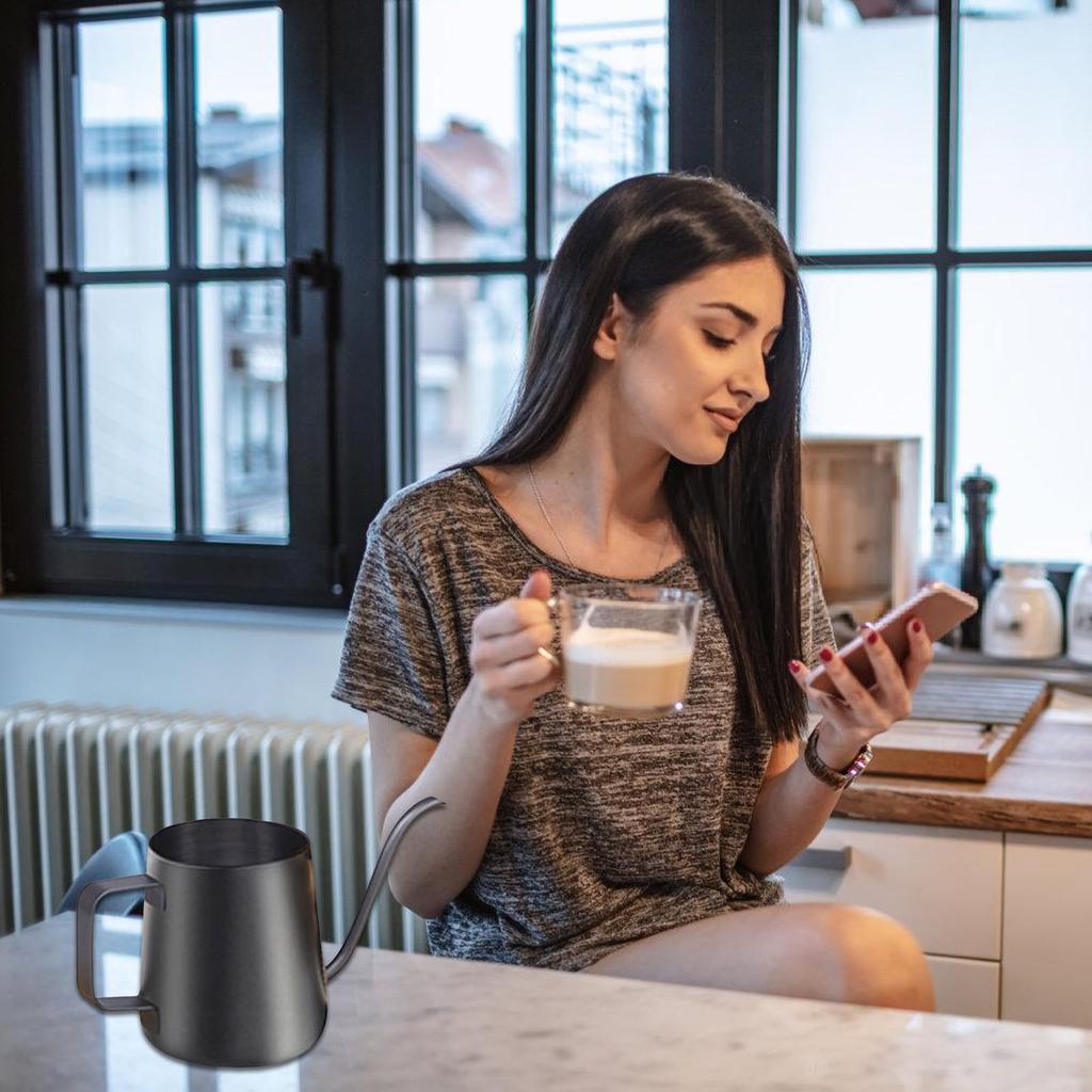 Black 304 Stainless Steel Gooseneck Kettle 250ml Ergonomic Handle for Precise Pouring of Home Office Pour Over Coffee