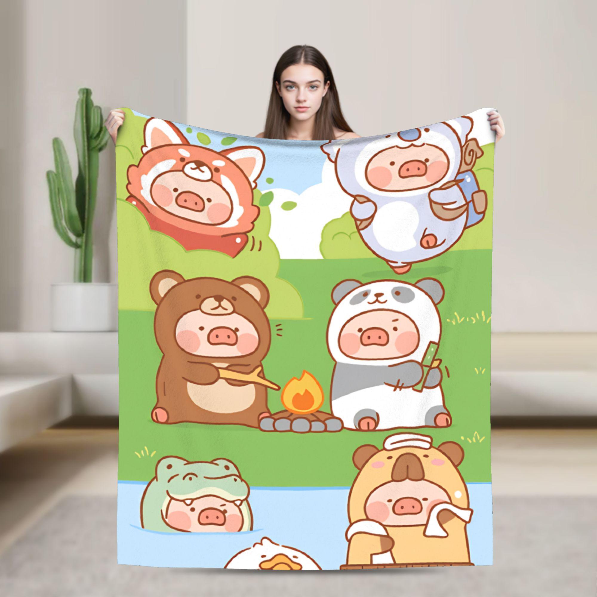

L-Lulu Pig Blankets Soft Warm Funny Plush Bedding Throws For Students Bedroom Flannel Bedspread Bed Cover 75x90cm