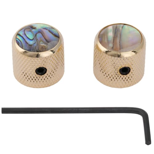 Musiclily Pro 6mm Steel Dome Guitar Knobs with Abalone Top and Screw Mounts for Telecaster Electric Guitars and Precision Basses, Gold (Set of 2)