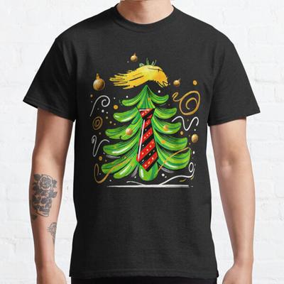 Plus Size S-3XL Trump Funny Christmas Tree Printed T-shirt Men's Tops Fashion Clothes Tees