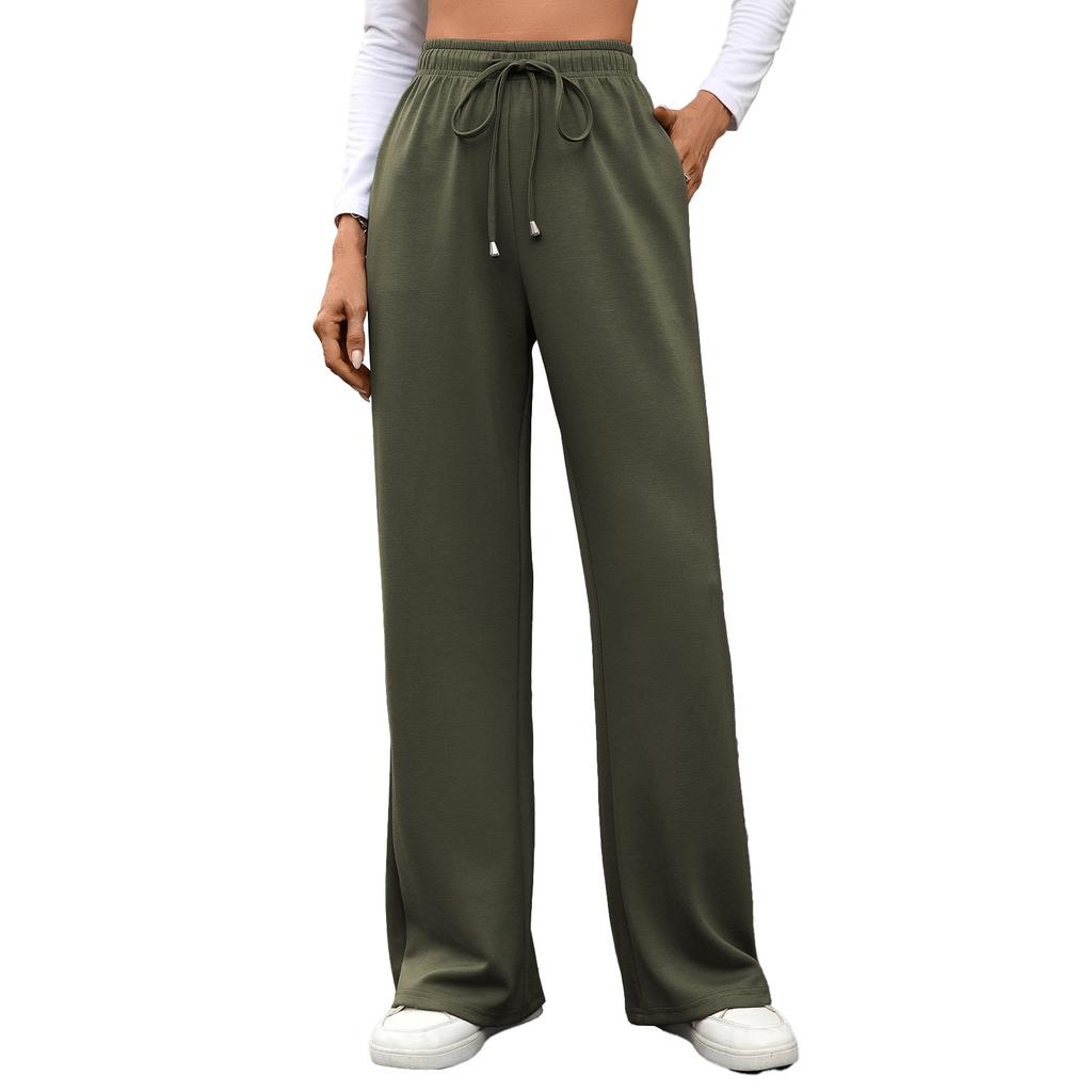 Women's Drawstring Elastic Waist Loose Wide Leg Pants Solid Color Urban Commute Trousers Soft Rayon Casual Sweatpants