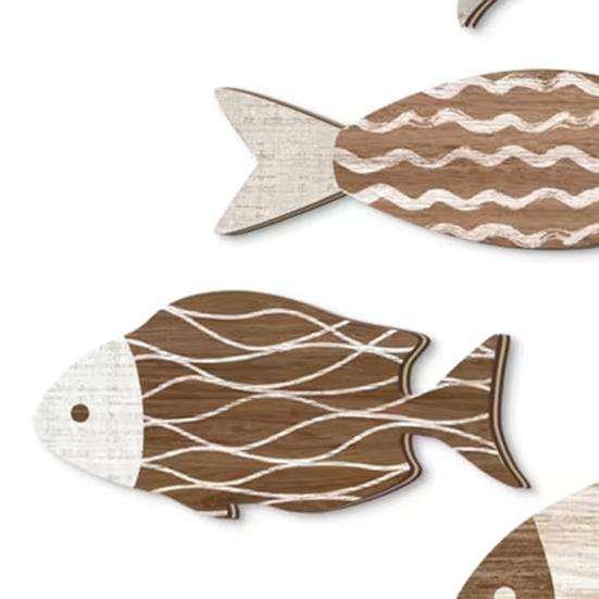4Pcs/Set Vintage Wooden Fish Wall Decoration School of Fish Lake Beach House Bathroom Coastal Wall Art Nautical Ocean Theme Hanging Ornament