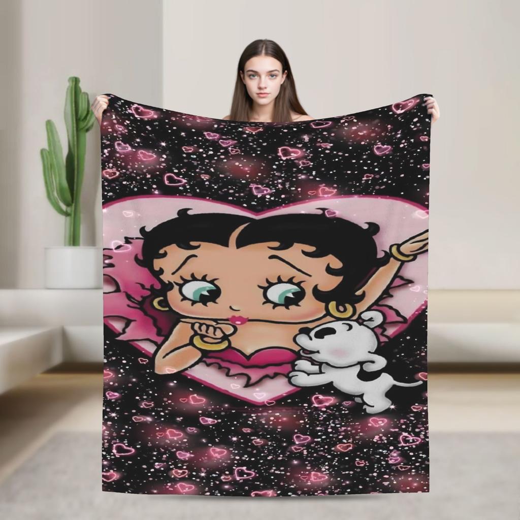B-Bettys Boops Comfortable Blanket Cartoon Doll Casual Plane Travel Throw Blanket Home Decor Flannel Bedspread Sofa Bed Cover