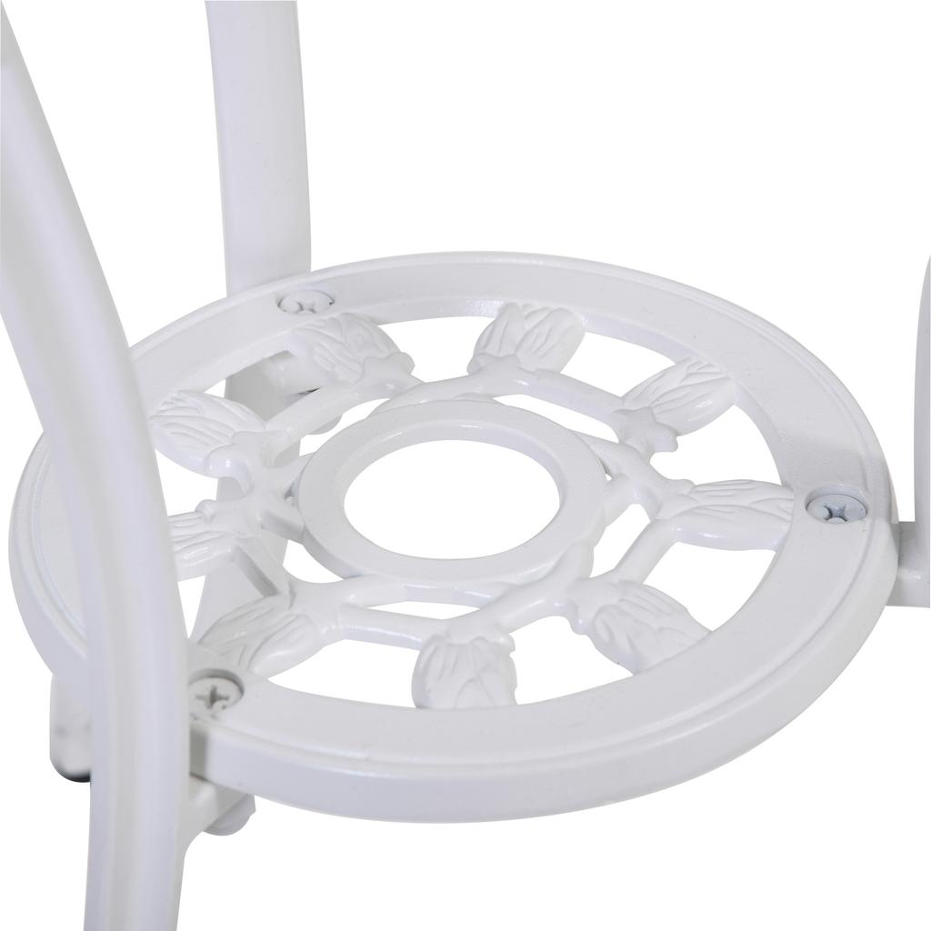 Set da Patio Bistro in 3 Pezzi per 2 Persone, Tavolo e Sedie da Giardino in Alluminio da Esterno con Foro per Ombrellone per Balcone, Bianco
