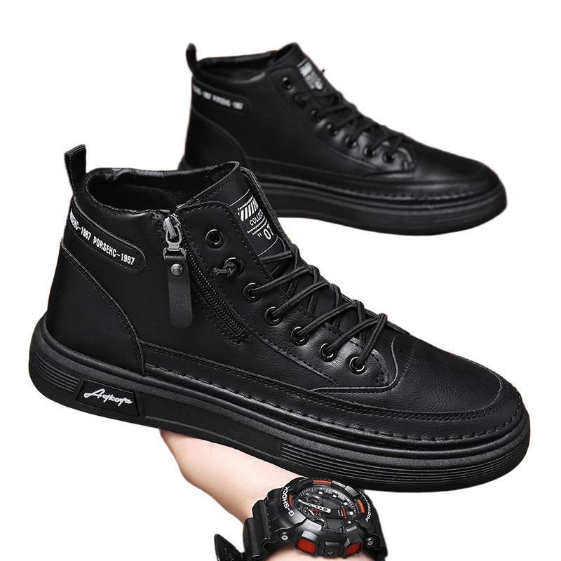 Spring Men's Shoes New Breathable High-top Shoes Men's Trend Versatile White Shoes Non-slip Sports Casual Board Shoes Trendy Shoes