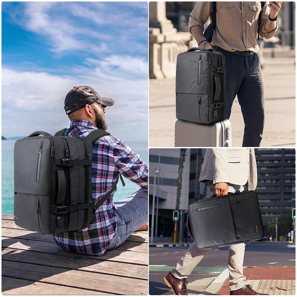 KINGSLONG Business Backpack, Expandable Capacity 25-55L, Includes Vacuum Compression Bag and Vacuum Pump, Multi-Layer Storage, Multiple Pockets,