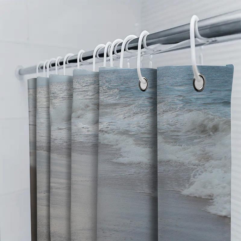 Duschvorhang im Strand-Design mit 3D-Ozeanwellen für Badezimmer-Deko-Accessoires Wasserdichte Stoffeinlage enthalten (Für dich: W7
