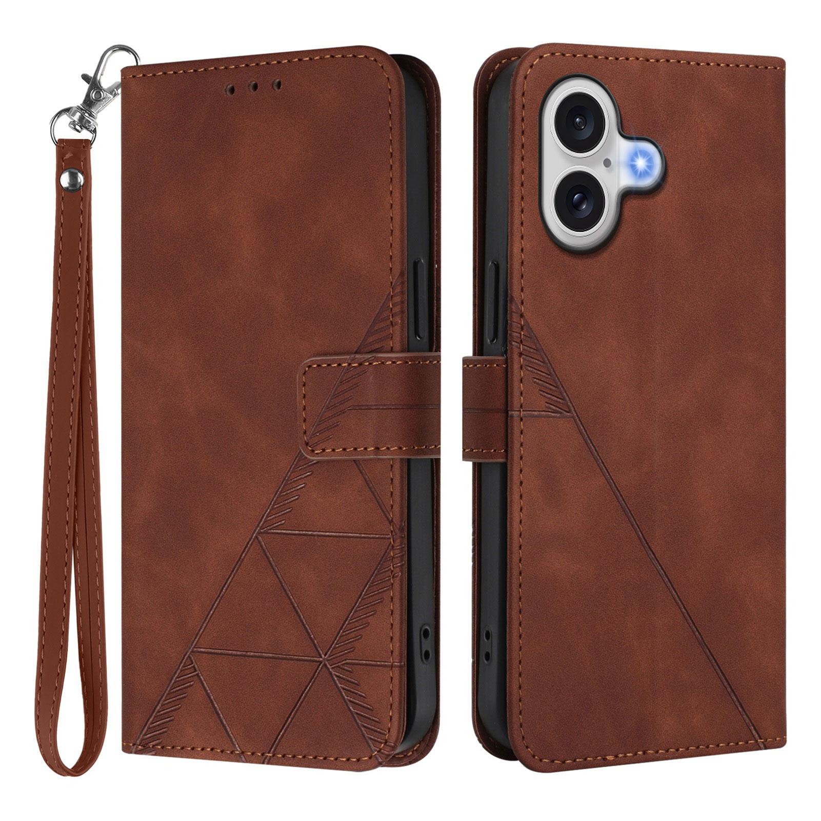 

For iPhone 17 Leather Case with Hand Strap Wallet Stand Phone Cover Brown