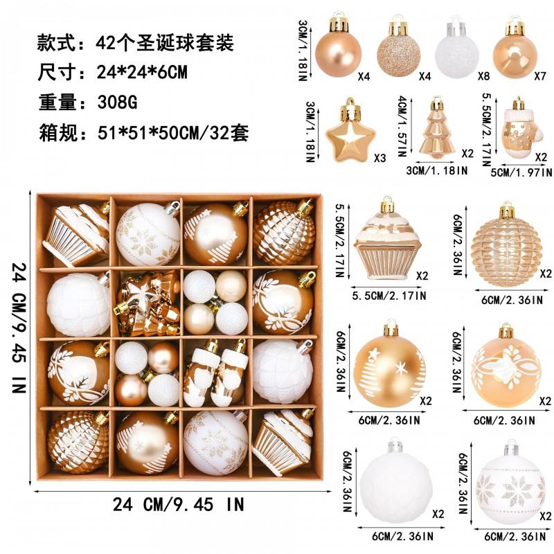 42pcs Christmas Baubles Set Red Green Gold Gingerbread Man Hand Painted Tree Ornaments
