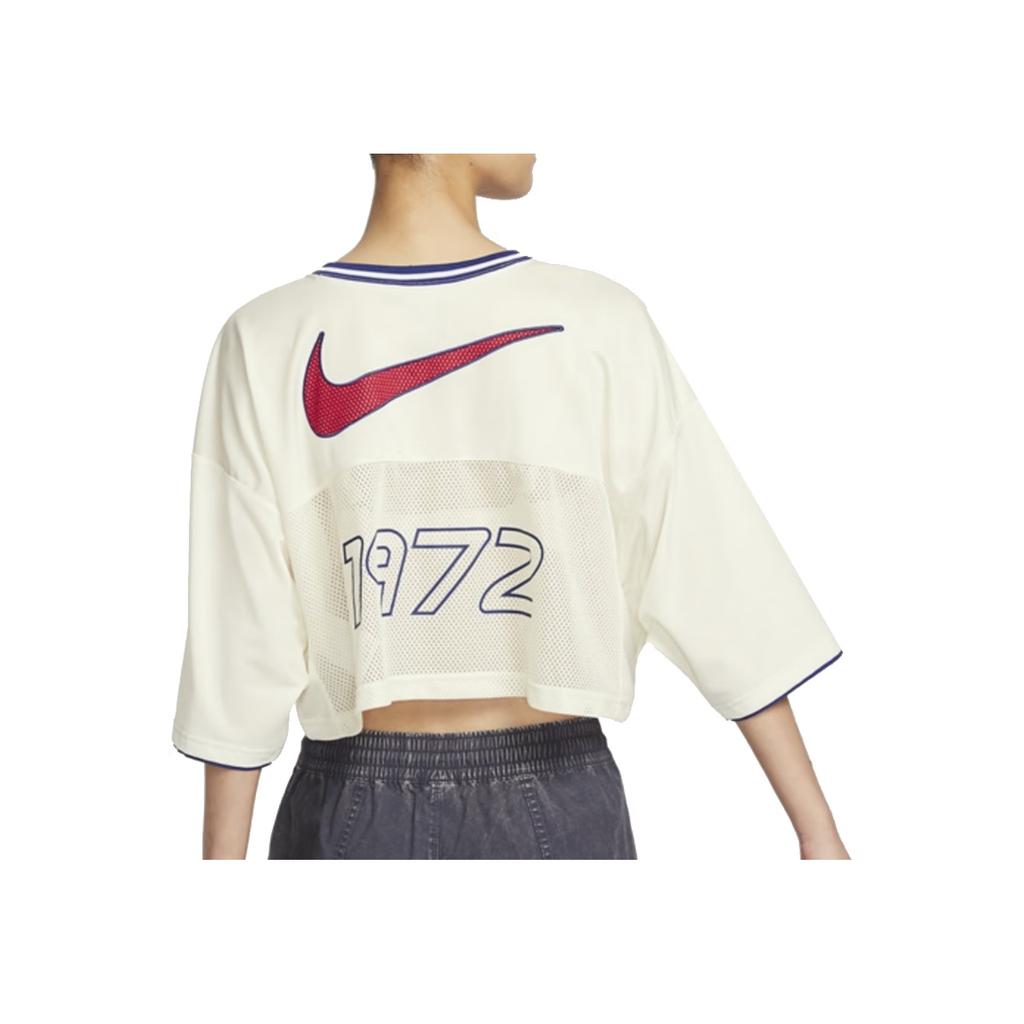 Nike V-Neck Pullover Casual Short Sleeve T-Shirt Women Tops White HF6288-133