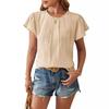 Spring Summer Women's European American Fashion Crew Neck Loose Blouse Shiny Fabric Petal Sleeve Casual Top