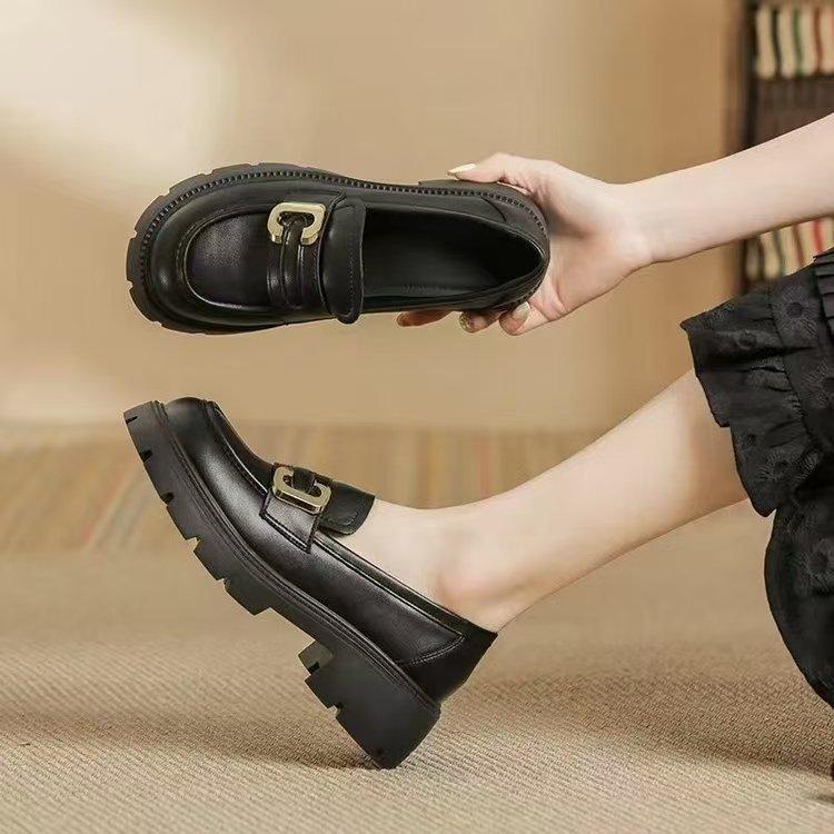Platform loafers women's versatile 2025 high-value new autumn women's shoes retro British style small leather shoes muffin shoes