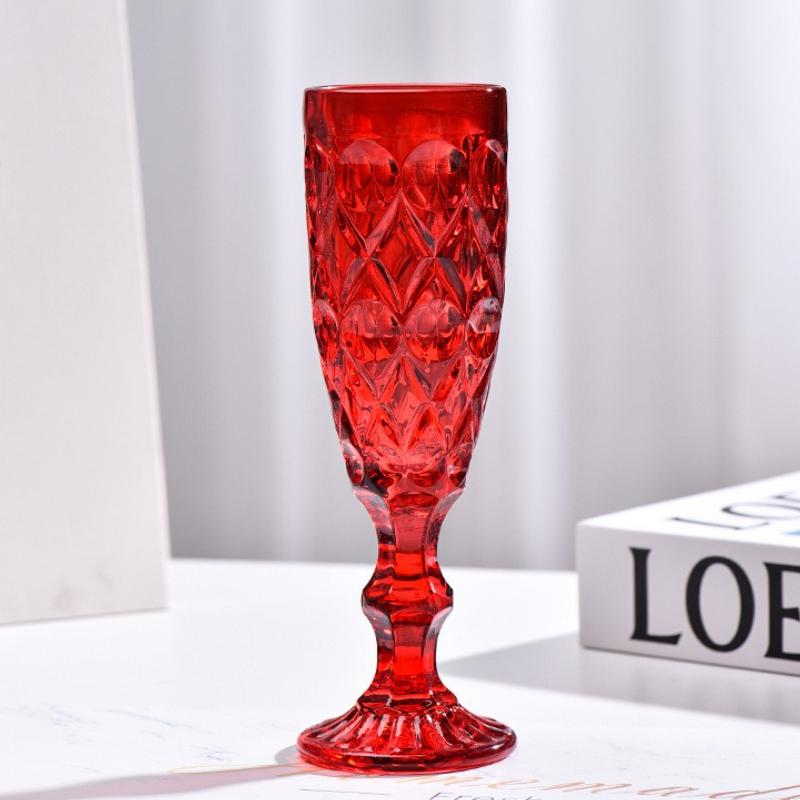 Manufacturer Supplies Wholesale Glass Juice Cups, Machine Press Printed Glass High Footed Cups, Diamond Transparent Red Wine
