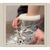 Womens Winter Warm Snow Boots Fleece Lined Polka Dot Mid-Calf Non-Slip Comfortable