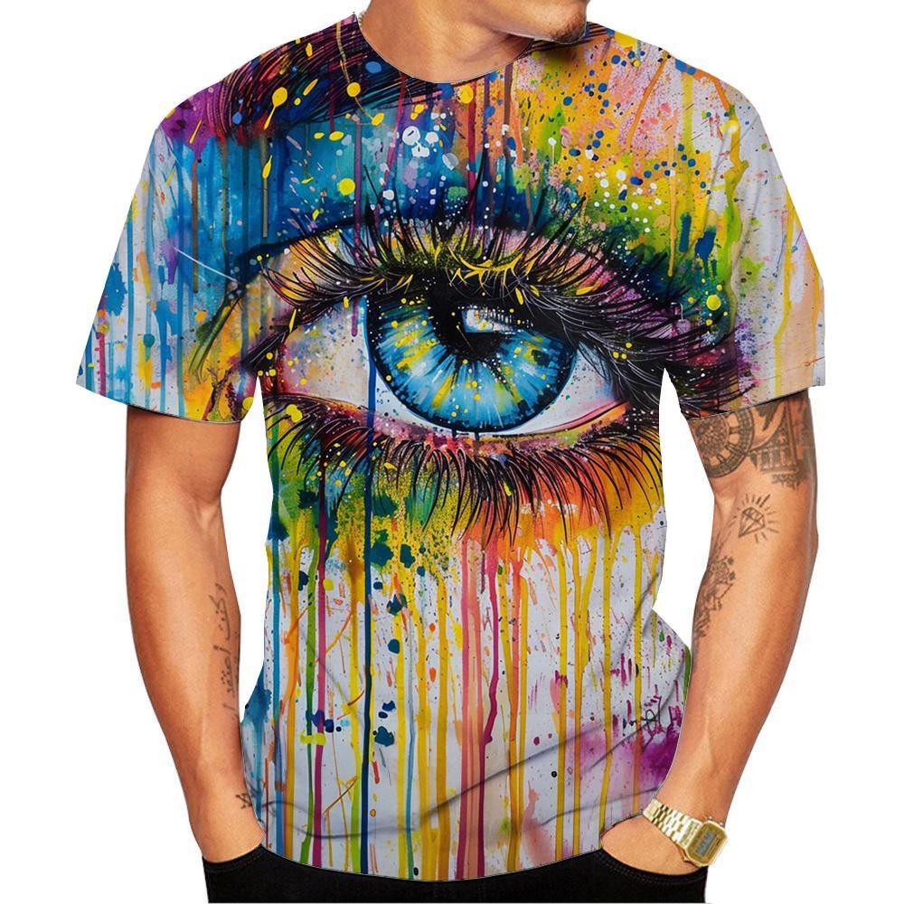 2024 New Fashion Men's and Women's Crew Neck 3D HD Printed Eye Pattern T-shirt Street Style Unisex Kids Fashion Top 100-6XL