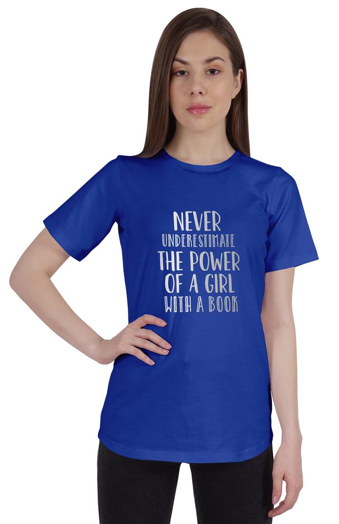 Inkmeso Womens Quote Top   Never Underestimate The Power Of A Girl With A Book   Graphic Print Tee
