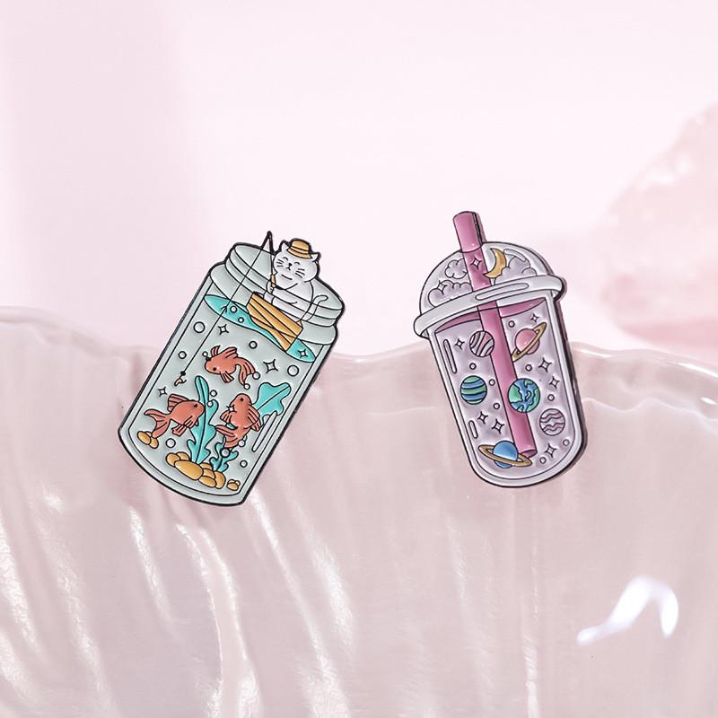 Brooch Alloy Fashionable In Unique Space Astronaut Design With Adorable Ghost And Milk Tea Cup For Wear Everyday