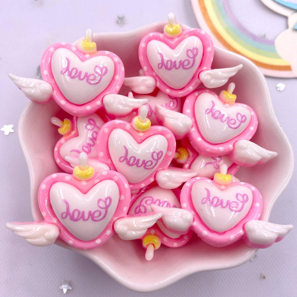 10PCS Resin Colorful Kawaii Pink Candy Heart Donut Flat Back Stone Cartoons Scrapbook Figurines DIY Bow Decor Accessories Crafts