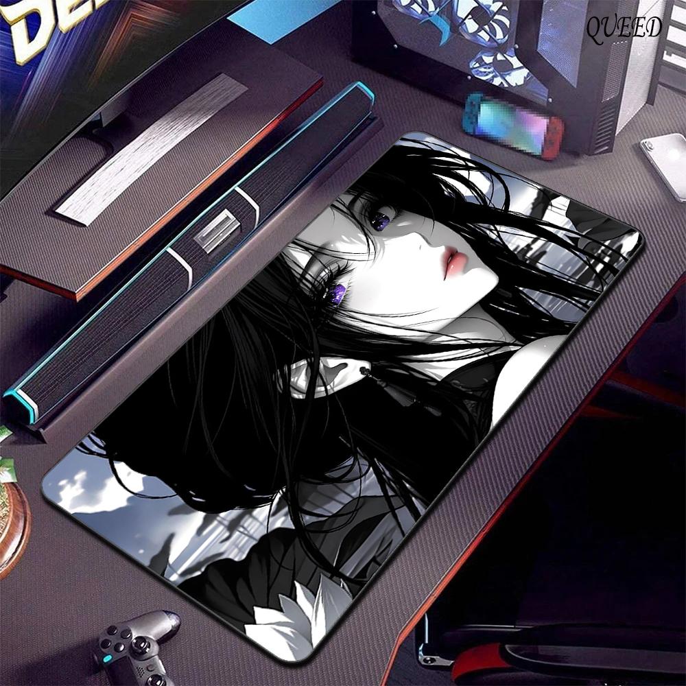 Black White Anime Girl Mouse Pad Large Gaming NonSlip Cool Mousepad Keyboard Pad Laptop Computer DeskMat Lock Edge Mouse Carpet