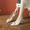 Women's Purple High Heels Stiletto Elastic Straps Open Back Pointed Toe Soft Sole White Sandals