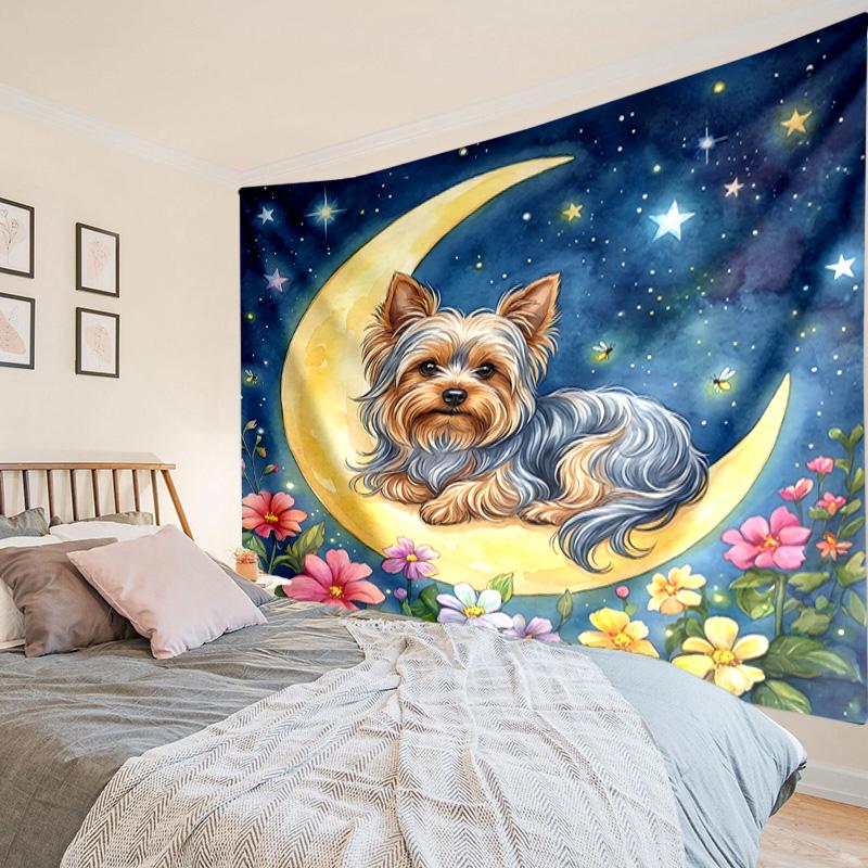 Cherry Blossom Yorkie Tapestry Room Decoration Wall Hanging for Living Room Bedroom, dormitory, Birthday and Christmas gifts