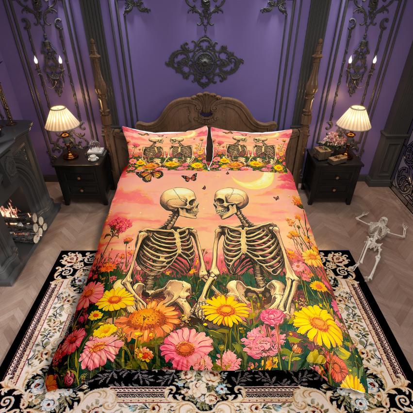 Homewish Gothic Theme Duvet Cover SetSpooky Halloween Comforter Cover SetBlack Crown Birds Bed Set For Boys Teens