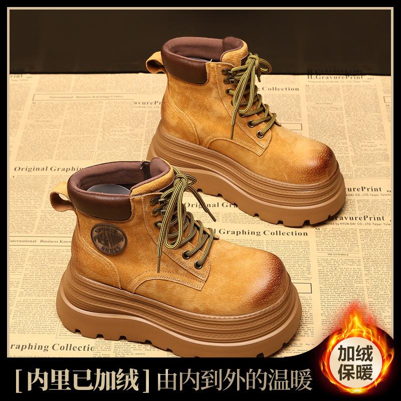 9cm High Genuine Leather Platform Women Short Boots Fashion Comfort Woman Mid Calf Ankle Boot Thick Sole Women Shoes Botas Mujer
