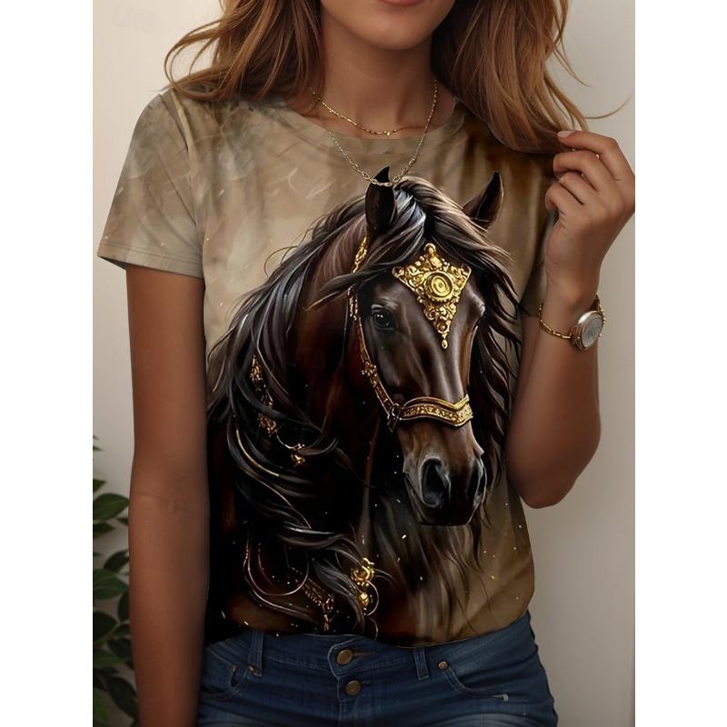 Women's T Shirt Print Graphic Animal Plants Vintage Classic Short Sleeve Neck Round Neck Regular Tops Summer