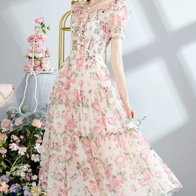 French Style Square Neck Floral Dress In Autumn New Style Retro Gentle Wind Can Salt Can Sweet First Love Tea Break Woman Dresses