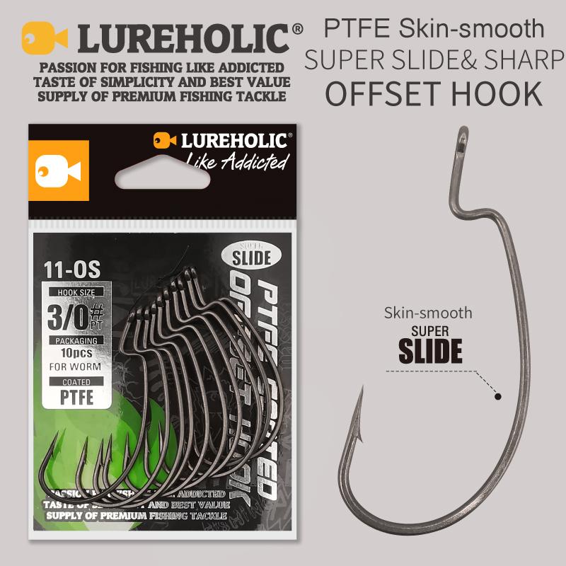 

LUREHOLIC PTFE Super Slide Offset Hook Worm Hook Texas Rig Drop Shot Stainless Steel Worm Fishhook Fishing Accessories