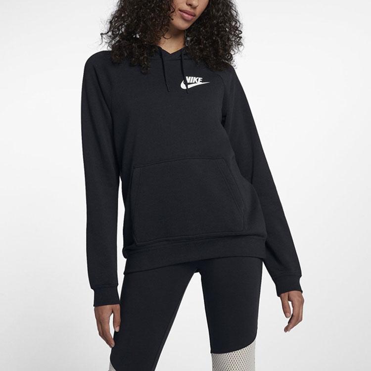 Nike Sportswear Contrast Logo Print Hoodie Pullover Long Sleeve Sweatshirt Women Tops Black CU9262-010