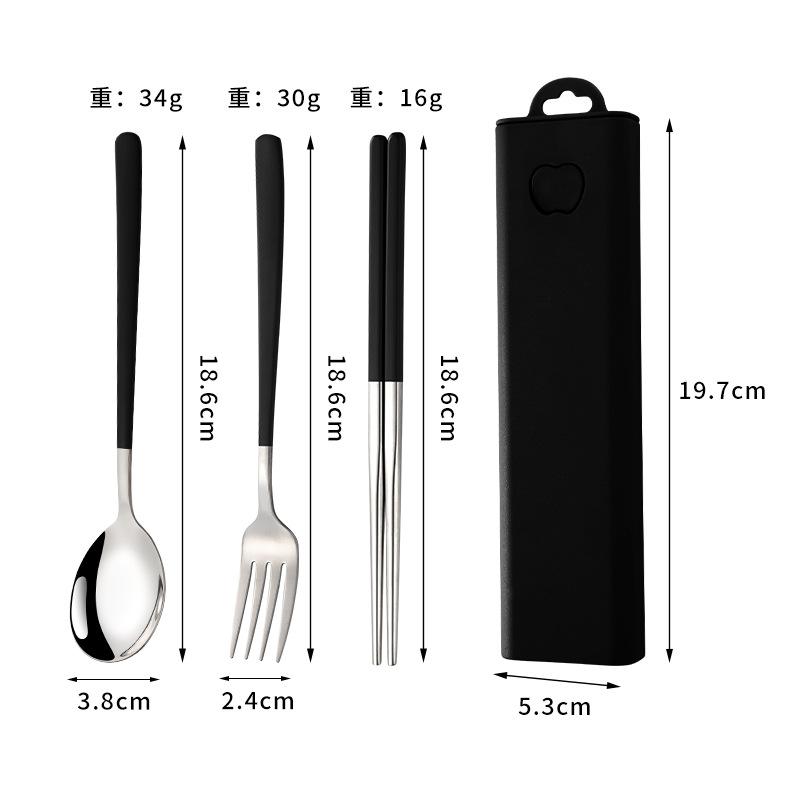304 stainless steel tableware spoon fork chopsticks three-piece set portable tableware travel student tableware set