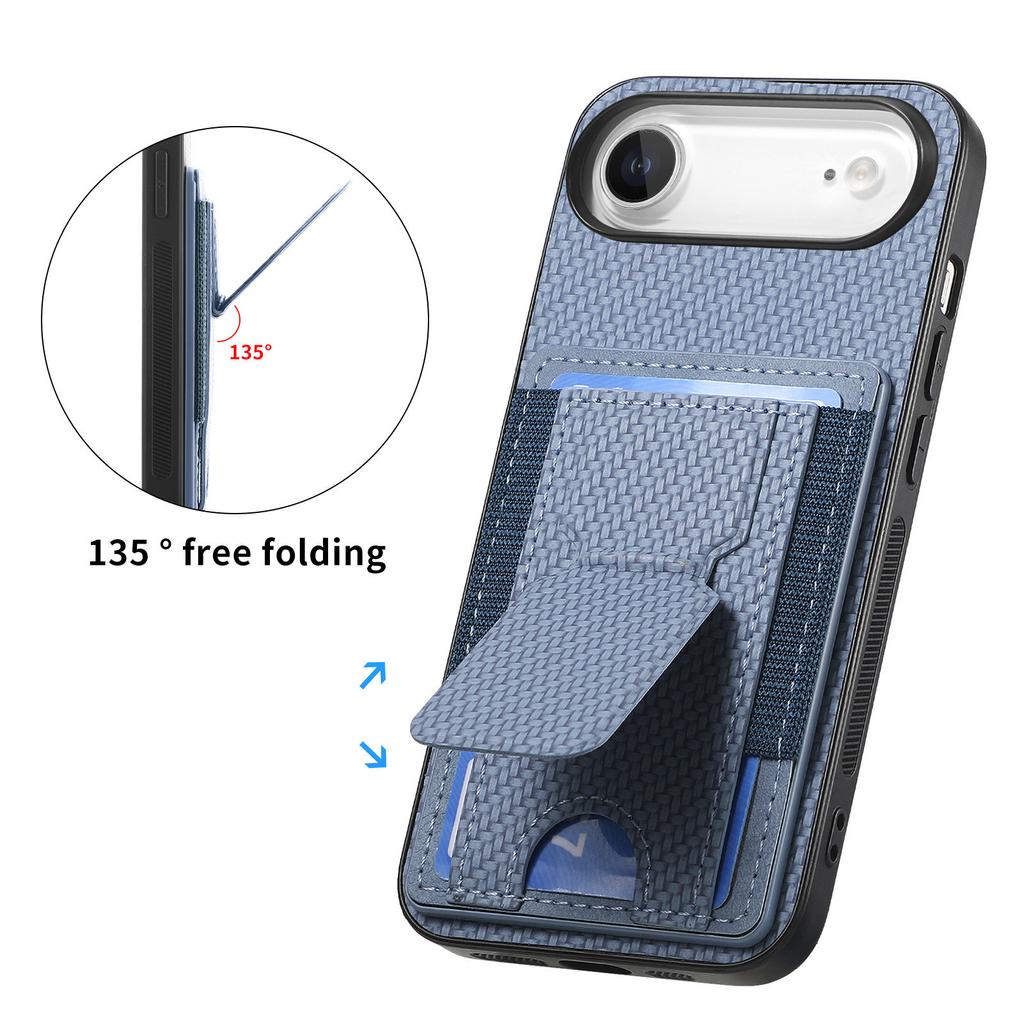 For iPhone Air Case with Card Holder Kickstand Fiber Pattern Leather Back Cover