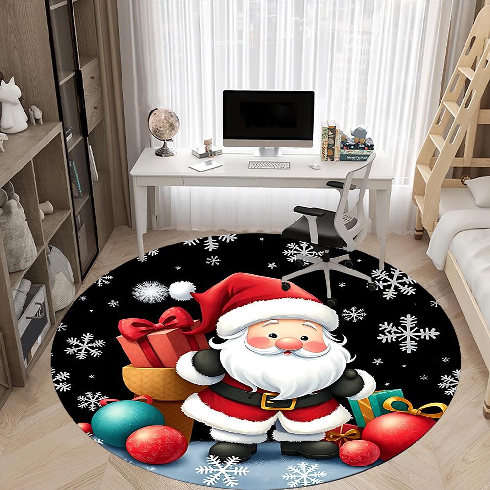 1pc Christmas Santa Claus Chair Carpet for Office, Round Non Slip Durable Large Size Office Carpet, Suitable for Office