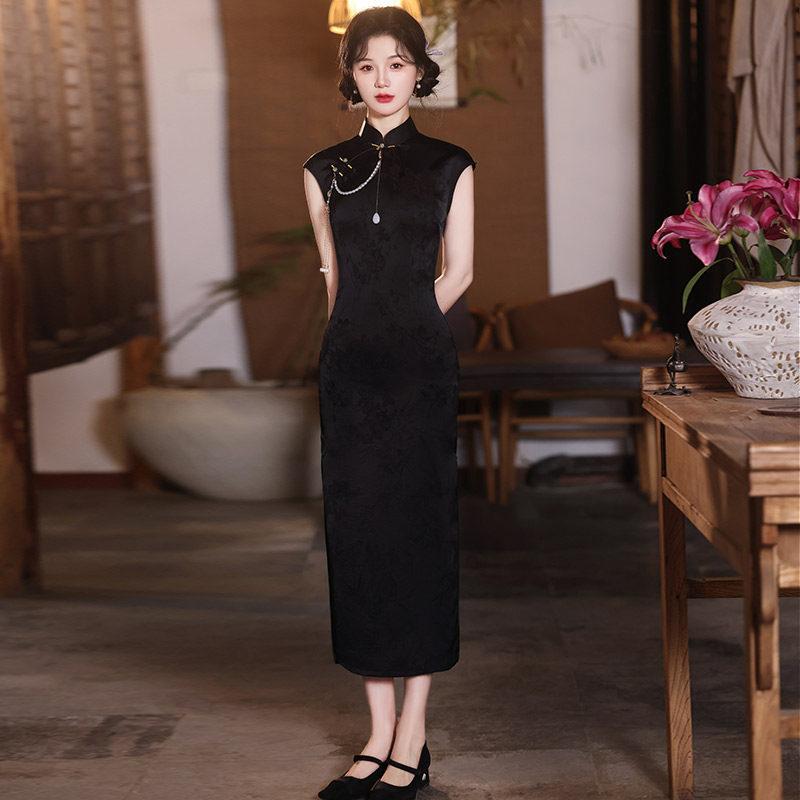 Black sleeveless national style new Chinese Suzhou long cheongsam improved young 1011 new women's high-end dress