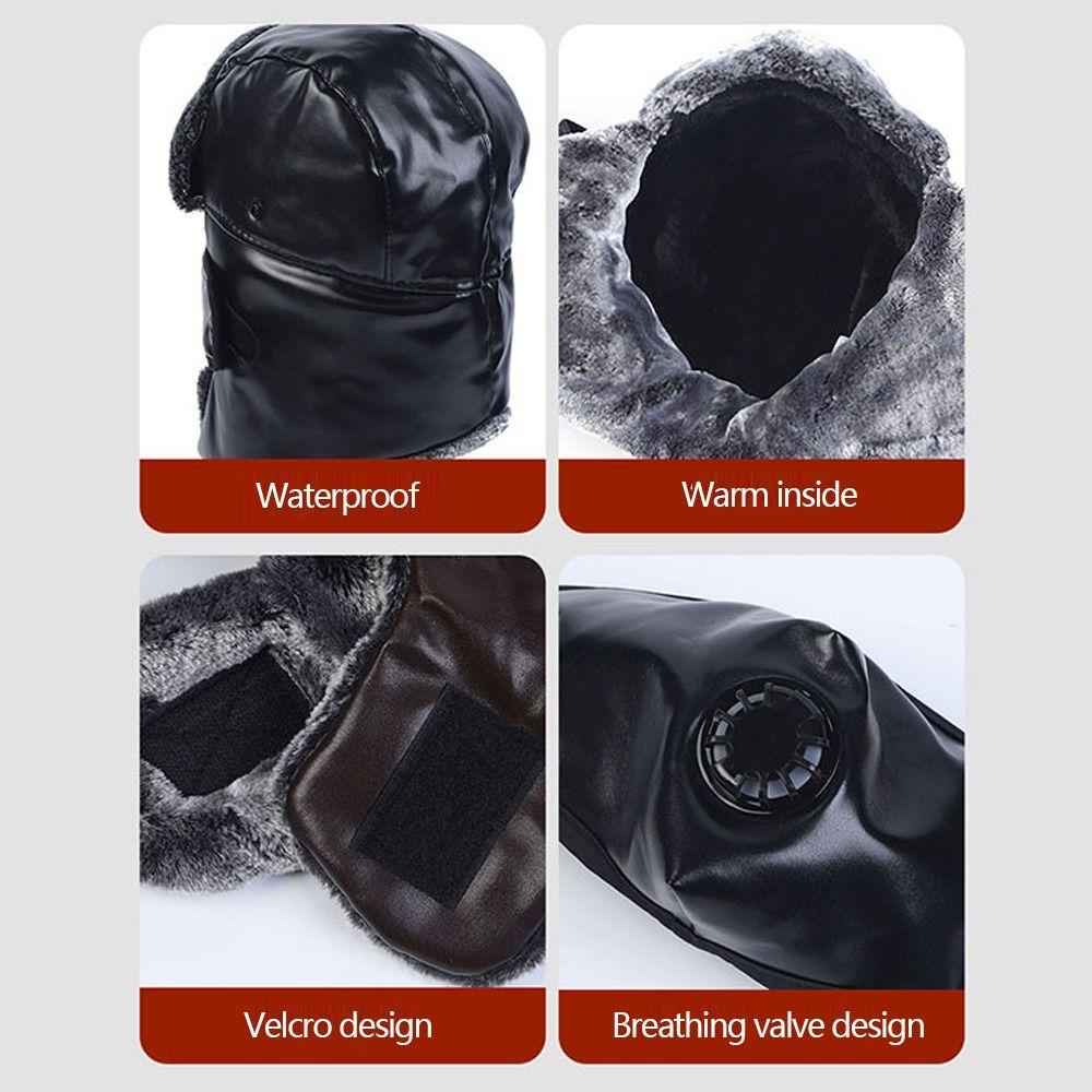 Fashion Winter Mask Hat PU Leather Detachable Scarf Hat One-Piece Rainproof Windproof Pullover Hats