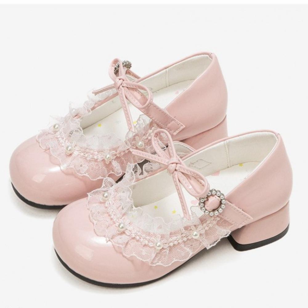 Elegant Lady Teenager Girl's Princess Footwear Korean Luxury Sequins Pearl Girl's Leather Footwear Low Heel Summer Shoes