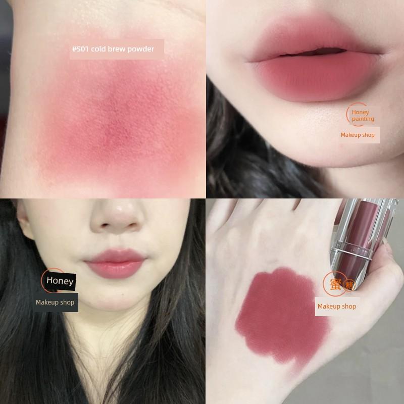 Good Color Matching! Light Fashion Sense Milk Apricot Nude Coffee Low Saturation Primary Color Coffee Space Mud Lipstick Plain Face Control