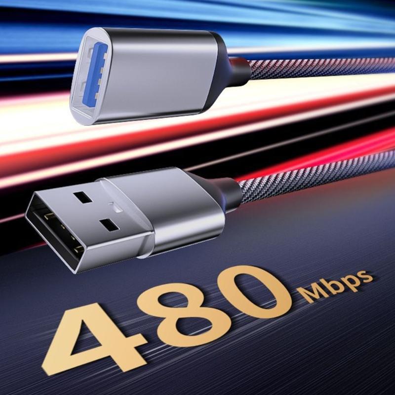 USB 2.0 Extension Cable Weaving Data Sync Wire Line Male/Female to Male Connectors Cord for Game Controller Mouse