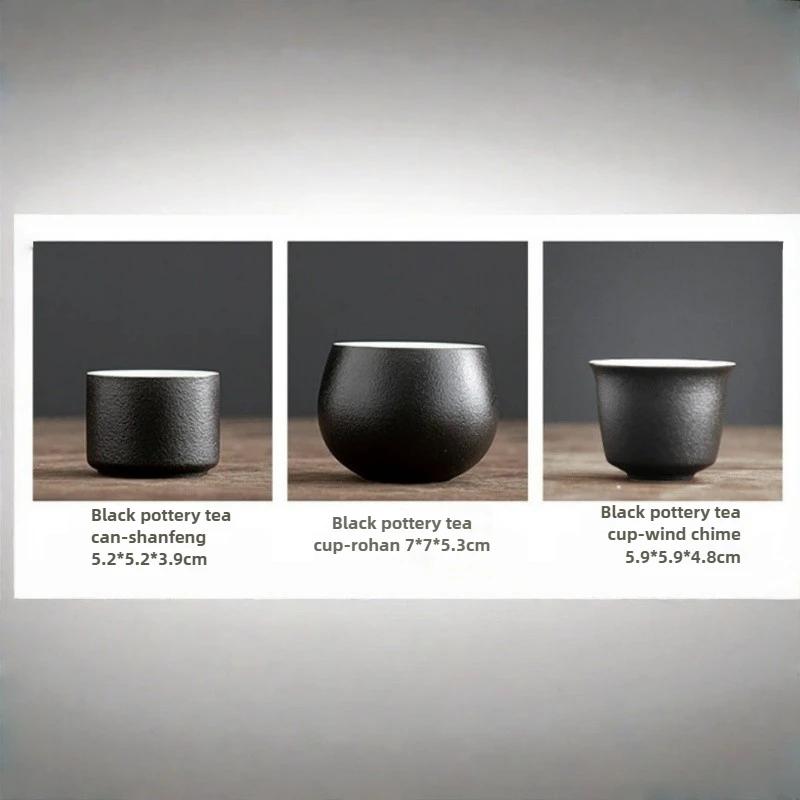 Černý keramický čajový šálek Ručně vyráběný porcelánový šálek na čaj Čajové příslušenství Domácí mistrovský šálek Přenosná čajová souprava Meditační šálek