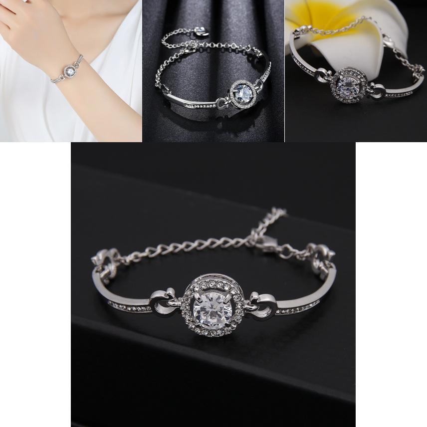 Elegant Zircon Gemstones Button Bangle Bracelet In Stainless Steel For Stylish Girls
