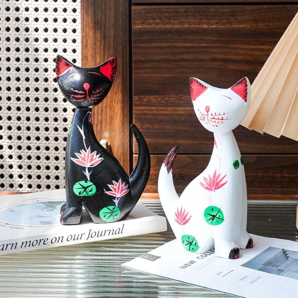 2pcs Minimalist Cat Statue Modern Miniatures Figurine Crafts Animal Sculpture  New Year