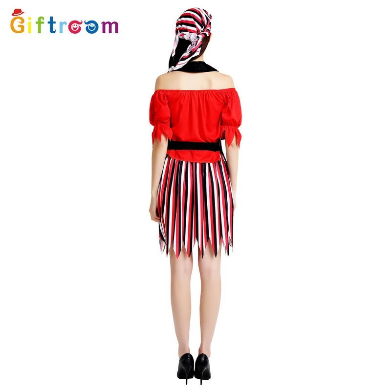 Halloween Game Uniform Adult Women Red Black Shoulders Pirate Performance Costume Caribbean Fashion Pirate Suit